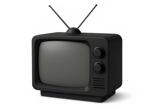 3d rendering of a vintage black television set with rabbit ear antenna, isolated on transparent background - Powered by Adobe