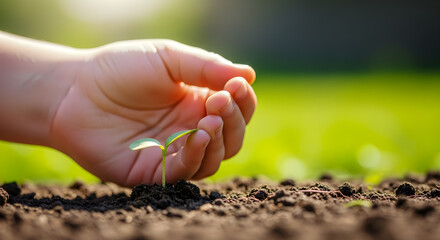 Tenderly protecting new life with soil and sunlight for a sustainable future today and beyond now