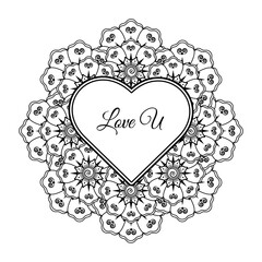 Mehndi flower pattern for Henna drawing and tattoo. Decoration in ethnic oriental  Indian style. Doodle ornament. Outline hand draw vector illustration.