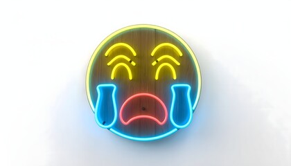 Sad Neon Emoji Decoration Crying Emoticon Concept