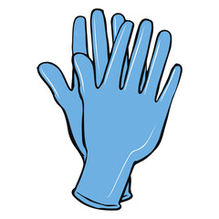 Medical Latex Gloves Illustration Hand-drawn vector of blue disposable latex gloves used for medical and laboratory purposes.
