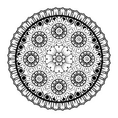 Mehndi flower pattern for Henna drawing and tattoo. Decoration in ethnic oriental  Indian style. Doodle ornament. Outline hand draw vector illustration.