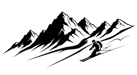 dynamic silhouette of a skier descending a mountain slope, isolated on a transparent background: a striking vector illustration for winter sports designs