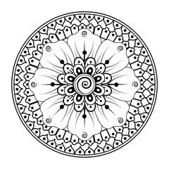 Mehndi flower pattern for Henna drawing and tattoo. Decoration in ethnic oriental  Indian style. Doodle ornament. Outline hand draw vector illustration.