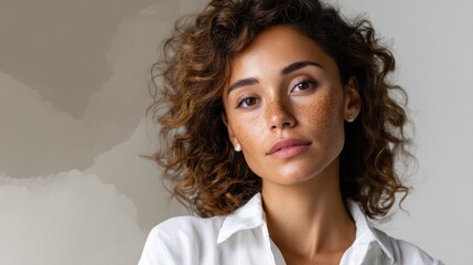 Intersectional feminism concept. Portrait of a woman with curly hair and a thoughtful expression.