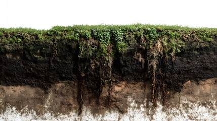 Ecosystem health showing rich soil layers with deep roots and vibrant green grass above ground
