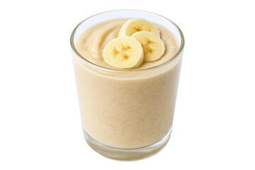 Refreshing Banana Smoothie Topped with Fresh Slices in a Clear Glass, Perfect for a Healthy Lifestyle