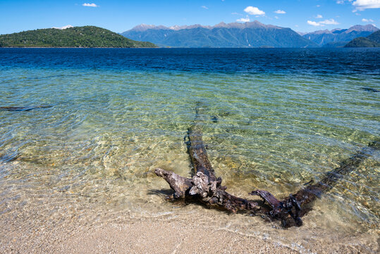 Crystal clear water of Lake Manapouri, New Zealand
