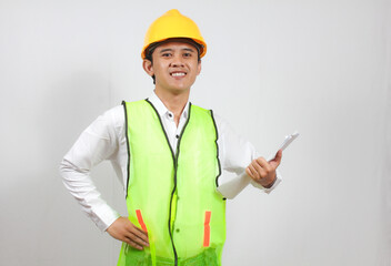 mine manager is checking report Isolated on white background