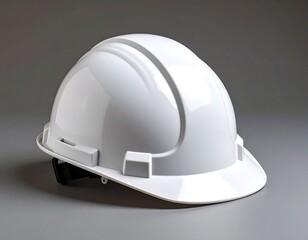 Fototapeta premium A clean white hard hat sits on a gray background