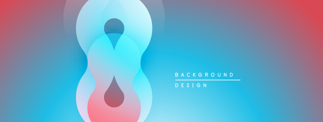 Abstract gradient design features overlapping shapes. Blue, pink hues create smooth transition. Minimalist aesthetic, modern feel.