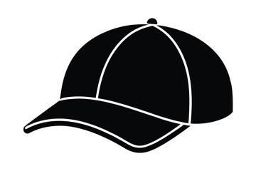 Stylized Black Baseball Cap Illustration Isolated on White Background with Brim and Crown
