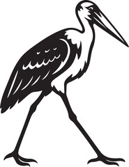 Stork walking black and white vector, Wading bird on white background design