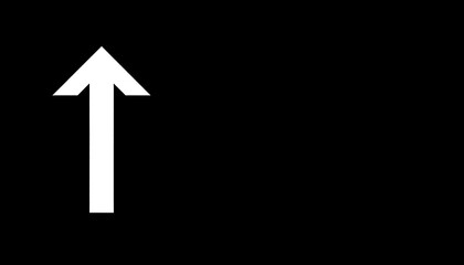 A large white upward-pointing arrow on a black background