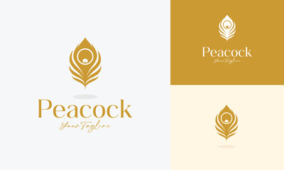 peacock feather logo design vector illustration © Been ink