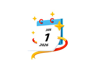 January First New Year Celebration isolated on a transparent background calendar png file
