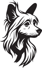 Pomeranian dog head vector illustration, Small dog breed black and white drawing