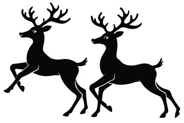 Obraz premium Two Black Deer Silhouettes Elegant Antlered Reindeer in Striking Design Style