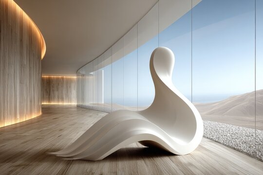 Modern lounge with panoramic desert view - Powered by Adobe