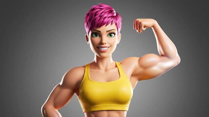 3d animated woman flexing muscle bicep strength