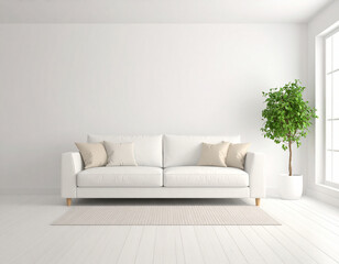 Modern living room serenity a minimalist home retreat showcasing comfort style and nature's touch in a bright environment