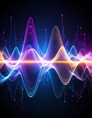 A vivid display of colorful sound waves in a digital format, representing audio frequencies and music visuals.