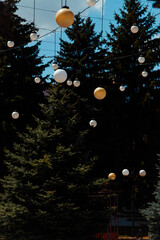 Flashlights in the dark in the town center in the evening