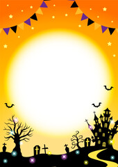 ハロウィン背景、旗、キラキラ、月夜、橙、縦