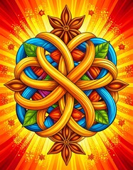 Vibrant abstract design featuring intricate patterns and bright colors, perfect for digital backgrounds and artwork.