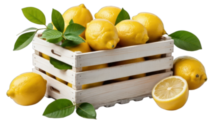 Fresh Lemons in Wooden Crate