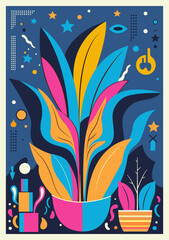 Abstract psychedelic poster. Minimalistic retro poster in Bauhaus, Memphis style. Vector illustration.