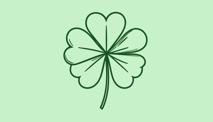 Hand-drawn four-leaf clover with heart-shaped leaves in a simple sketch style.