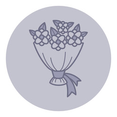 Simple and elegant icon of flower bouquet, featuring various blossoms tied together with ribbon. Suitable for floral-themed projects