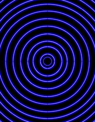 Naklejka premium A vibrant blue concentric circle pattern set against a black background creates a captivating geometric design.