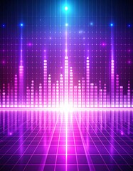 Vibrant sound wave visualization with colorful lights reflecting on a glossy surface, perfect for music themes.