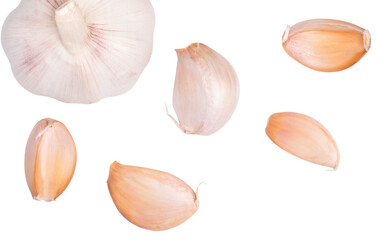 Top view gralic with slice on white background.