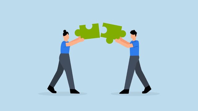 Mismatch, 4k animation of confused businessman putting together a mismatched puzzle.