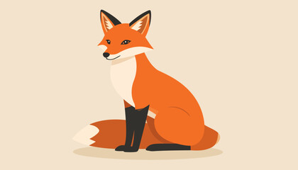 Obraz premium Elegant red fox illustration in a sitting pose, with pointy ears, black paws, and a bushy white-tipped tail.