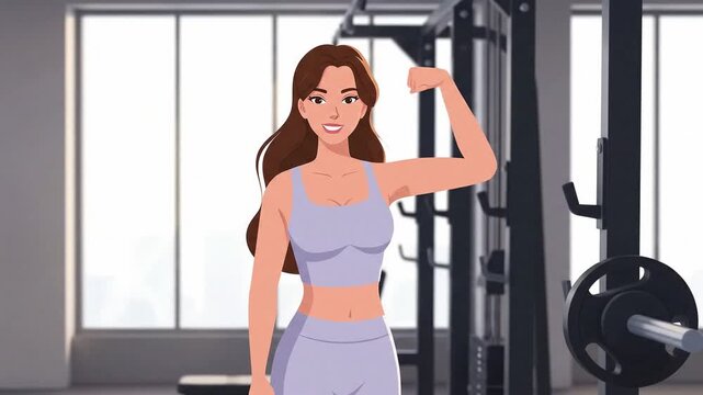 confident woman flexing bicep in gym