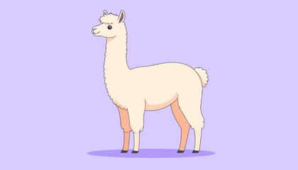 Cute cartoon llama with fluffy cream-colored wool, standing in profile with a gentle smile.