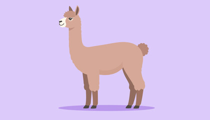 A cute brown cartoon llama with a long neck, white muzzle, and fluffy tail, standing in profile view.