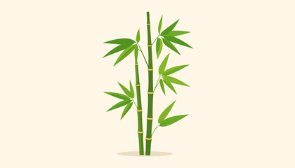 Obraz premium Stylized illustration of two green bamboo stalks with vibrant pointed leaves and yellow nodes.
