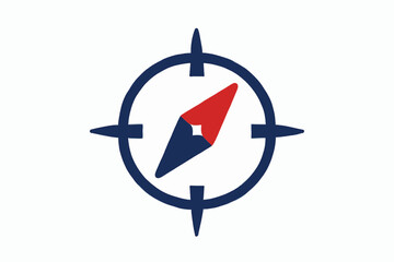 Minimalist 3d compass icon with blue and red pointer