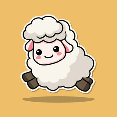 Cute cartoon sheep illustration jumping isolated on orange background suitable for stickers