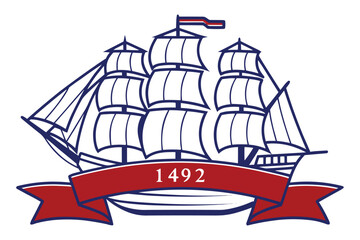 Vintage three mast sailing ship banner design