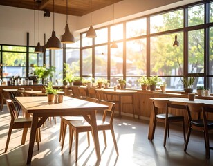 Obraz premium Bright cafe interior with sunlight