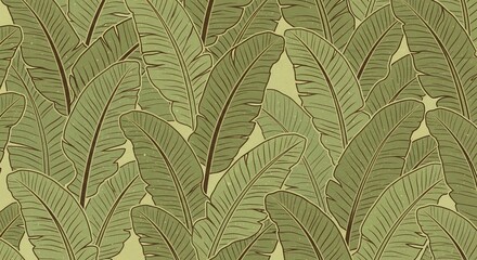The arrangement of grey banana leaves creates a forest-like pattern against a white background.