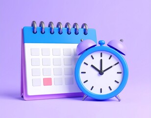 A 3D rendered image of a calendar and alarm clock