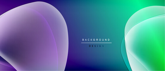 Abstract fluid shapes blend purple, blue, green hues. Minimalist text reads background design centered within image. Modern, vibrant composition.