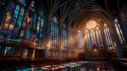 Colorful Stained Glass Window with Radiant Sunlight